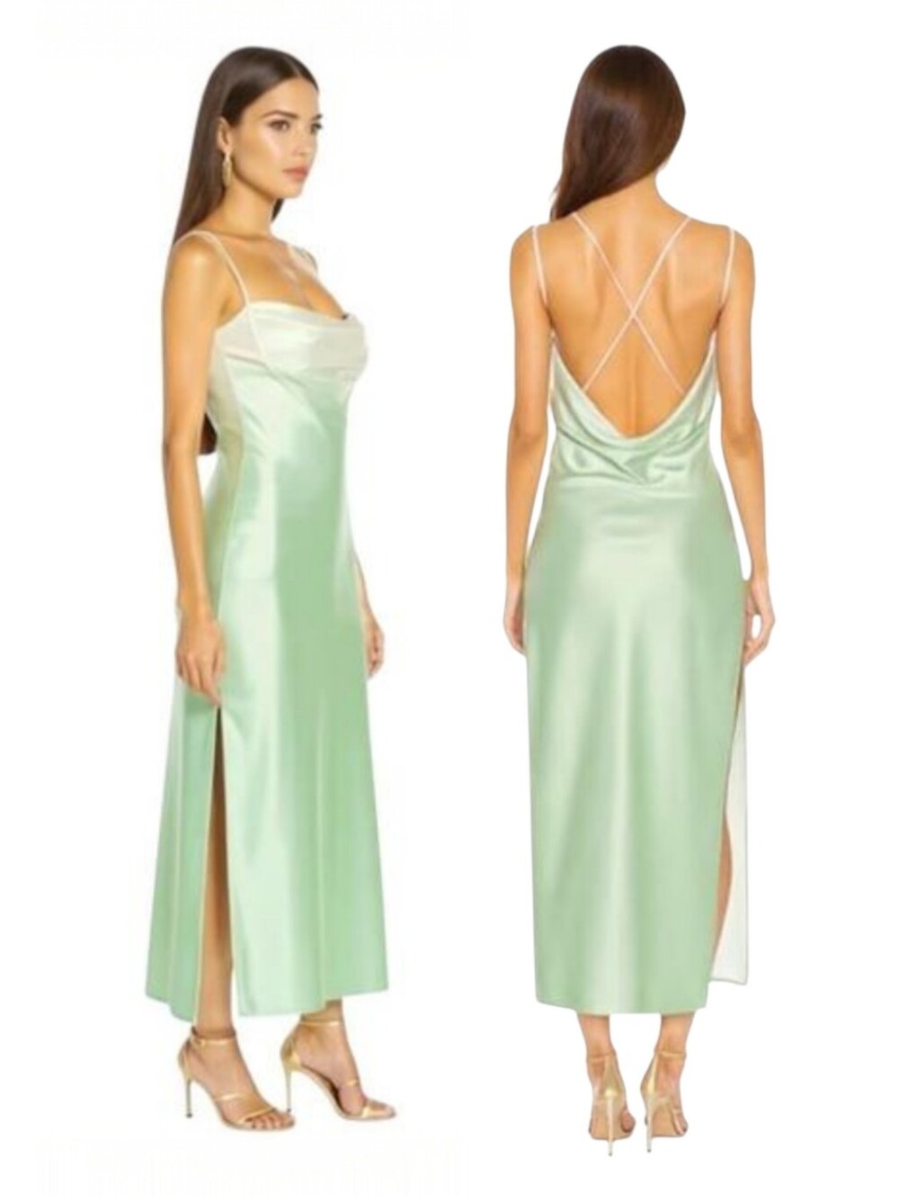 Michael Costello X Revolve Porter Maxi Dress XXS Mint Ombre Satin Slip Glow